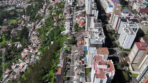 Aerial view of the city Quito in Ecuador at day light