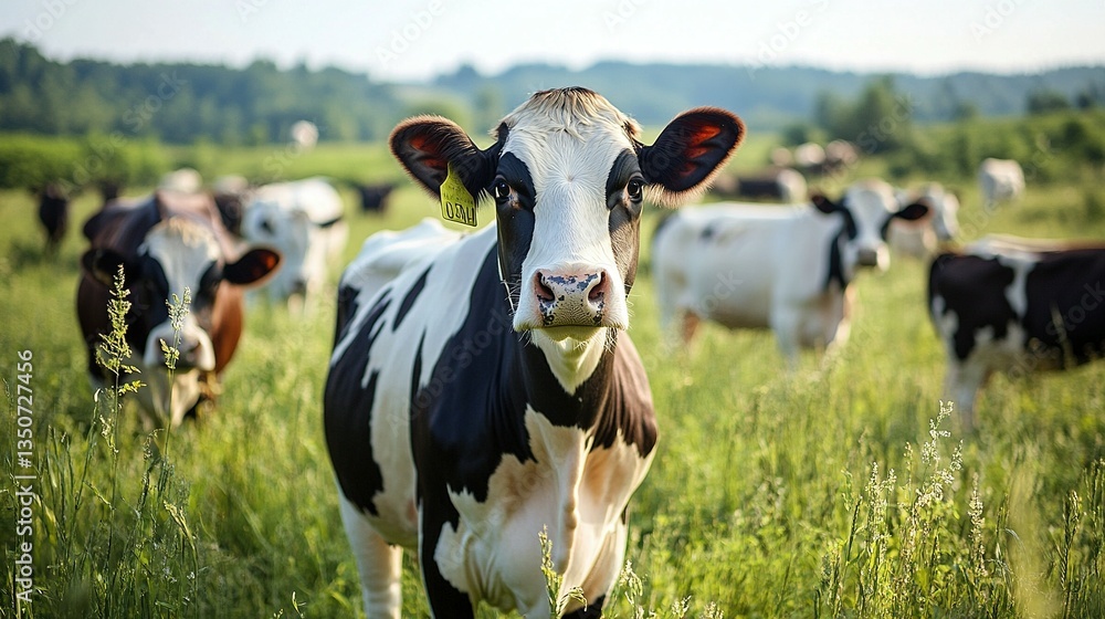 A close up view of a black and white cow in field A close up view of a black and white cow in field