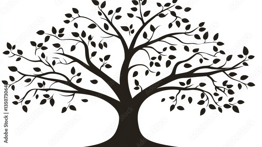 Fototapeta premium Intricate Silhouette Tree with Branches on White Background