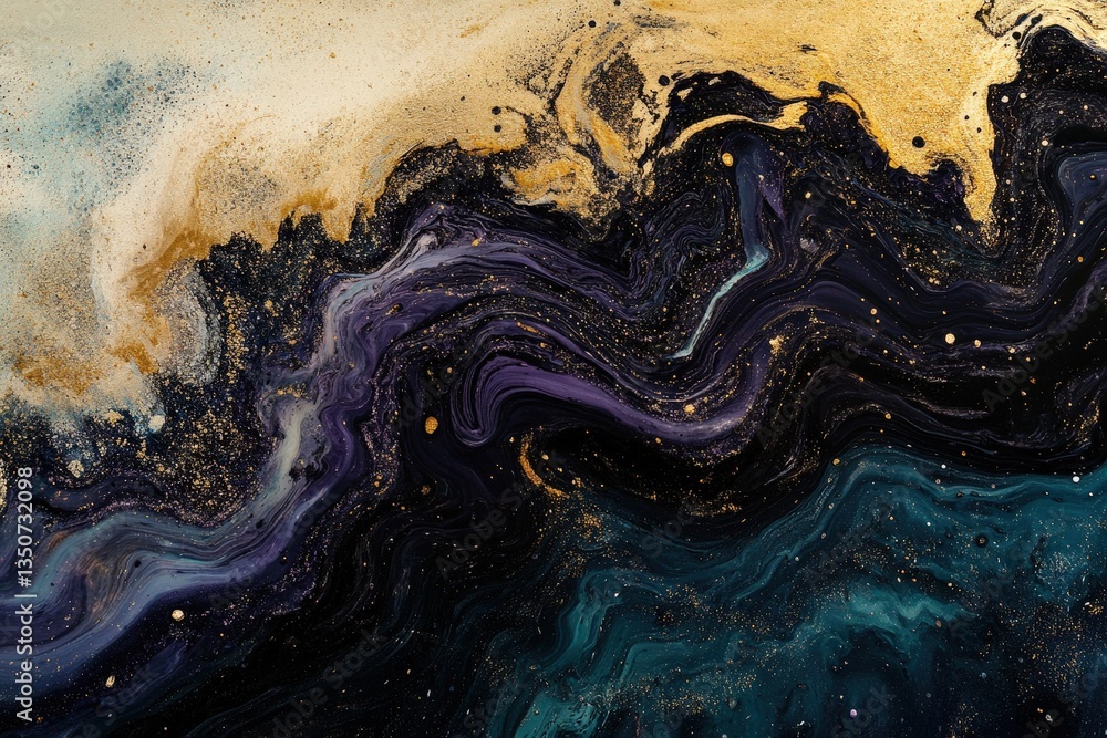 Abstract painting with swirling patterns of colors and glittery accents Abstract painting with swirling patterns of colors and glittery accents