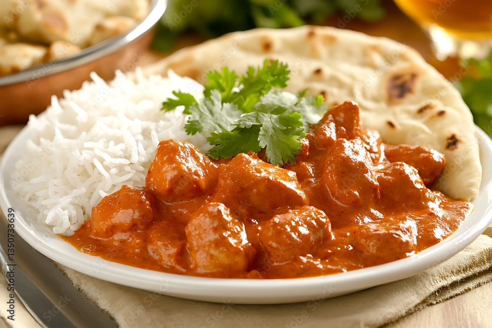 Creamy Chicken Tikka Masala with Basmati Rice and Naan Bread Creamy Chicken Tikka Masala with Basmati Rice and Naan Bread