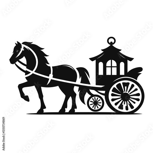 Horse with carriage logo silhouette black color isolated white background