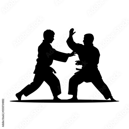 Karate fighters logo silhouette black color isolated white background