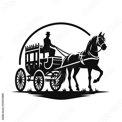 Horse with carriage logo silhouette black color isolated white background