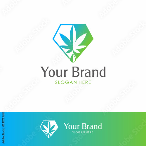 Diamond Cannabis leaf symbol with drop oil extraction on below