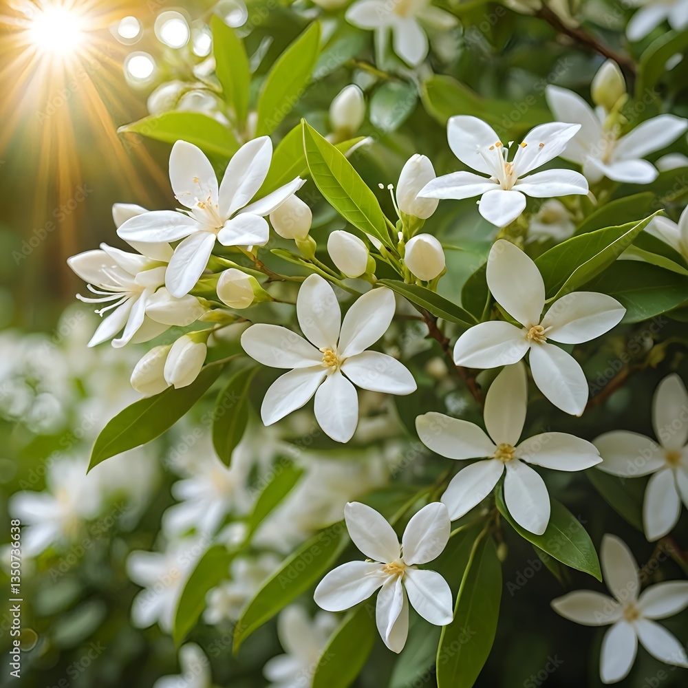 Naklejka premium Sunlit White Flowers in Bloom