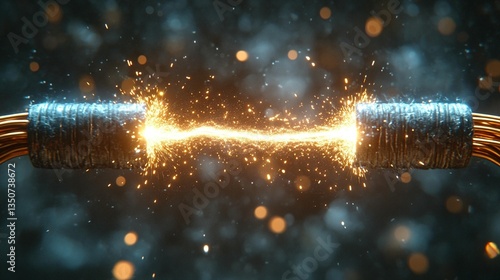 Electrical wires sparking, short circuit, energy, power surge, electricity,  explosion, arc, flash, burst, glow.