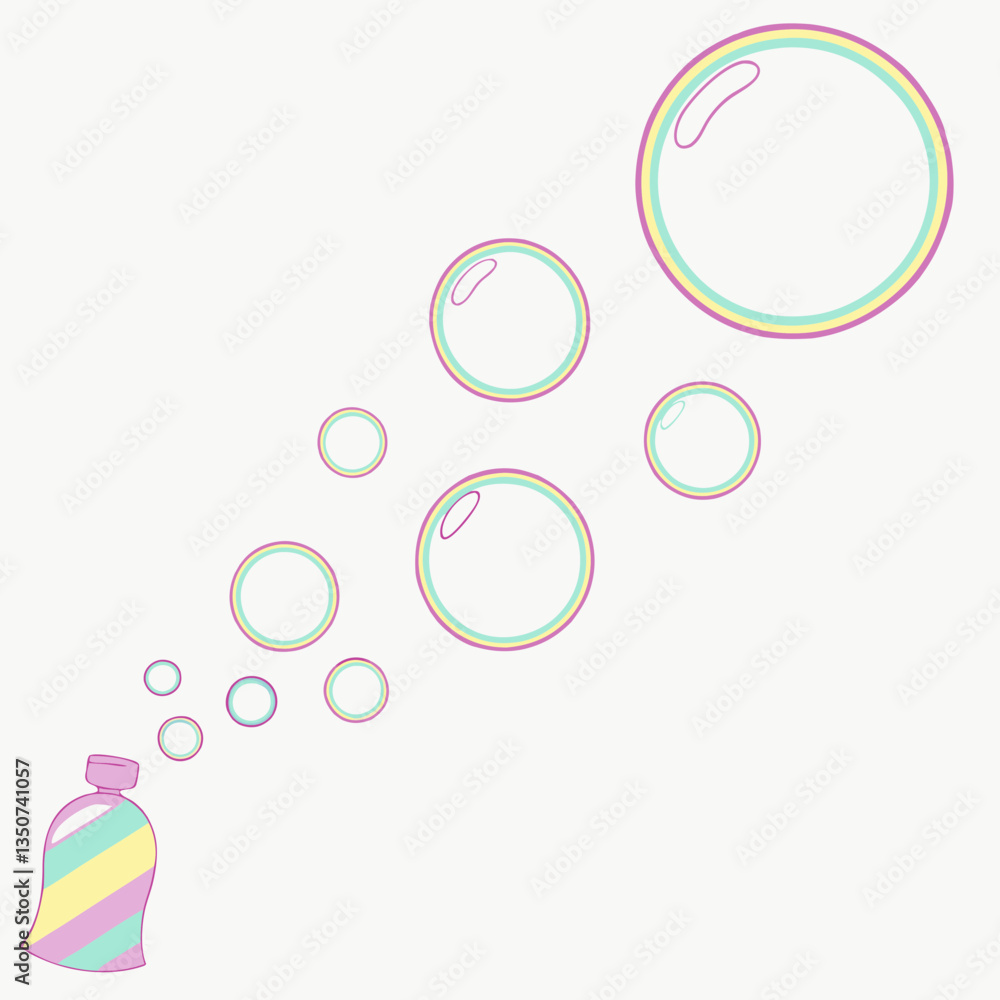 Playful Pastel Bubbles and a Colorful Bottle Playful Pastel Bubbles and a Colorful Bottle