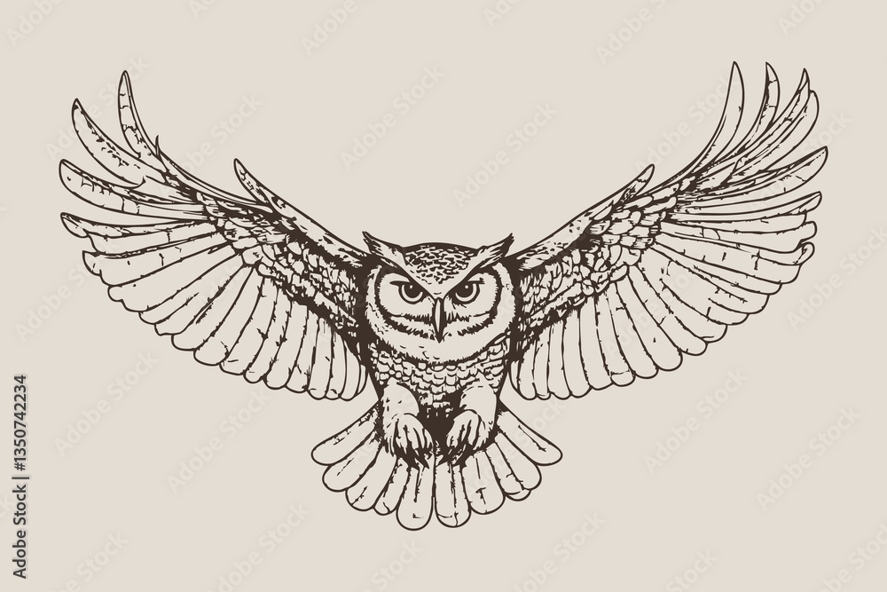 Fototapeta premium Detailed Owl Drawing in Vintage Sketch Style Vector