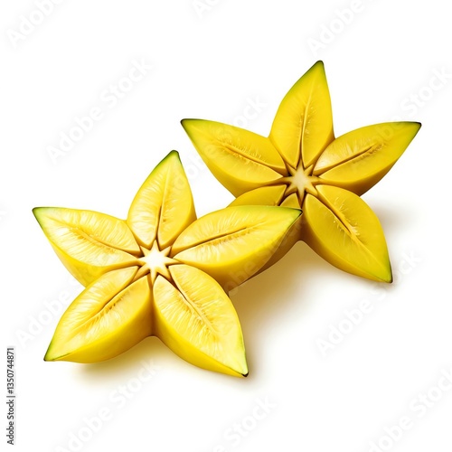 Two Star Fruits Slices, Isolated on White Background