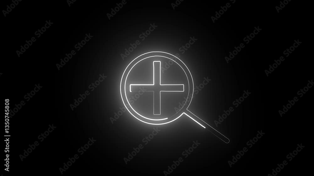 neon magnifying glass zoom icon plus icon animation. 4k motion graphic video. neon magnifying glass zoom icon plus icon animation. 4k motion graphic video.