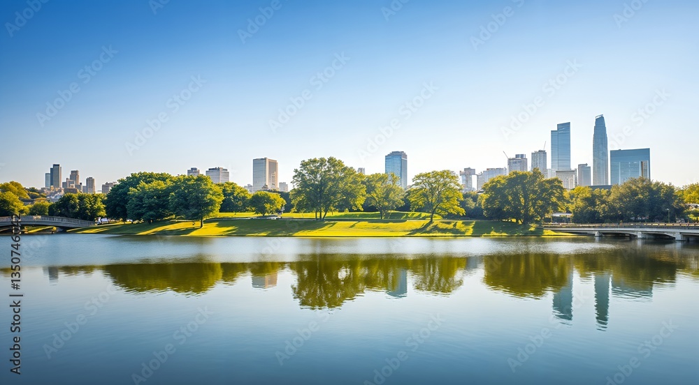 Tranquil City Park Reflected in Calm Water Tranquil City Park Reflected in Calm Water