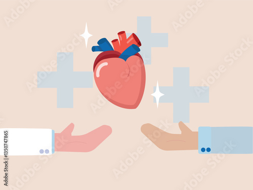 Heart donate donation organ transplant hand vector illustration person care charity love support assistance concept friendship gift healthcare and medicine human giving protection volunteer lifestyle