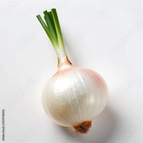 Single White Onion on White Background