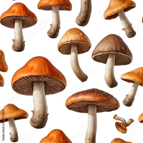 Vibrant Autumn Mushrooms Seamless Pattern