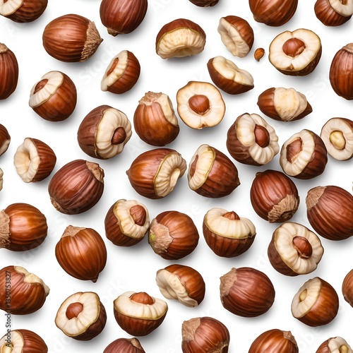 Hazelnuts Falling on White Background