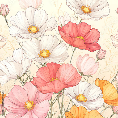 Wallpaper Mural Pastel Cosmos Flower Bouquet. Torontodigital.ca