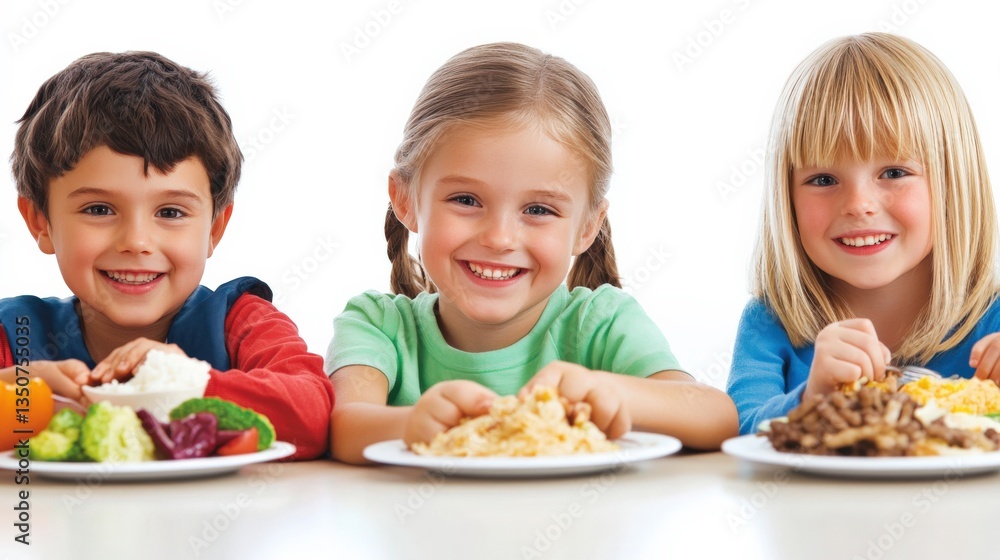 Kids Enjoying Healthy Meals Together in a Bright Room Kids Enjoying Healthy Meals Together in a Bright Room