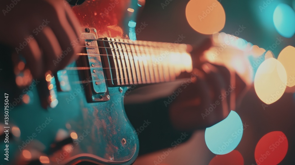 Obraz premium A person immersed in music, vibrant lights reflecting pure joy and freedom.