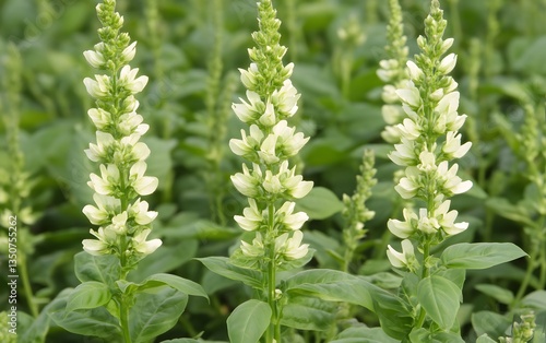 Close-up of Pale Green Flowers Blooming in Field