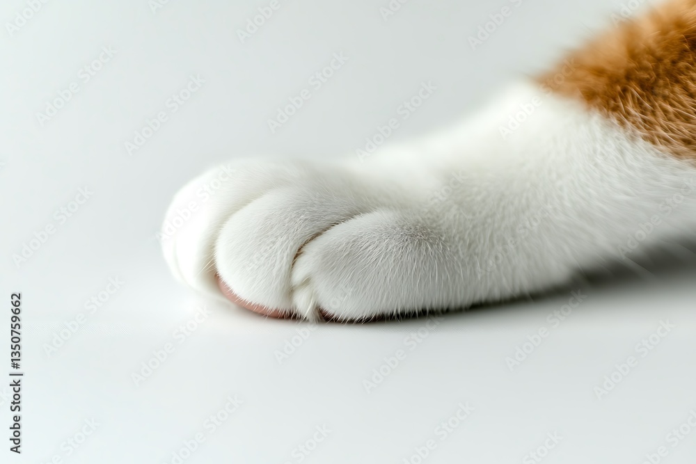Fototapeta premium Close-up of Bicolor Cat Paw with Retracted Claws on White Background