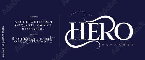 Elegant Font Uppercase Lowercase And Number. Classic Lettering Minimal Fashion Designs. Typography modern serif fonts regular decorative vintage concept. vector illustration