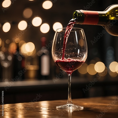Red Wine Pouring into a Glass at a Bar