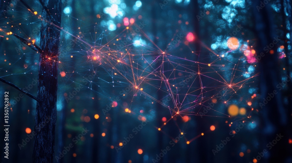 Obraz premium Abstract lights in dark forest setting