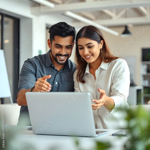 Empleados hispanos, hombres y mujeres, sentados uno al lado del otro y colaborando durante una reunión de equipo