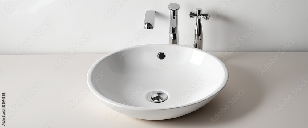 Fototapeta premium Modern White Vessel Sink with Chrome Faucets