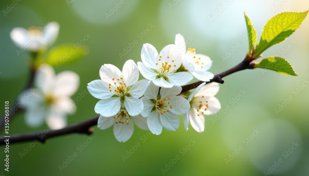 Obraz premium Delicate white blossoms on a spring tree branch , springtime, botanical