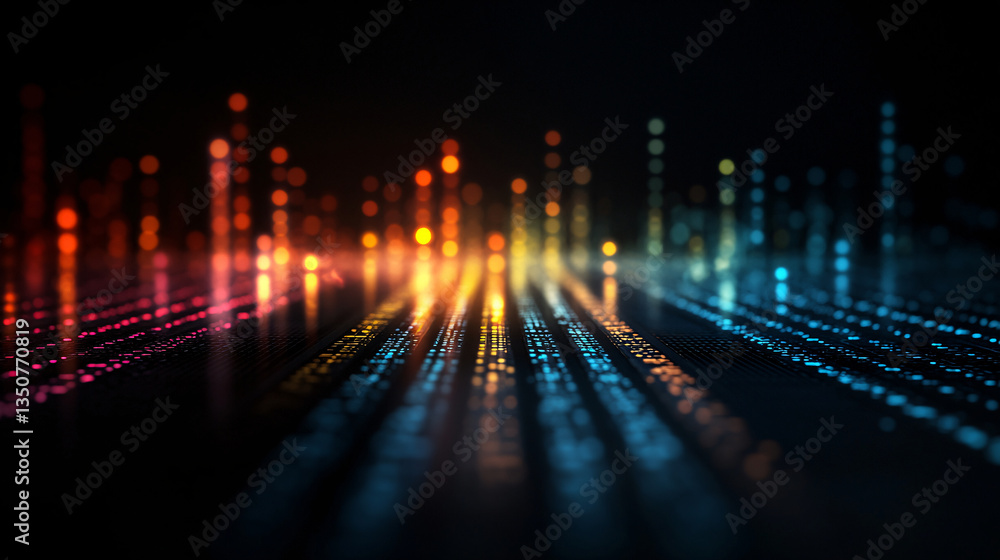 vibrant digital landscape with glowing, colorful lights resembling futuristic data network. abstract design features dynamic lines and dots, creating sense of motion and energy vibrant digital landscape with glowing, colorful lights resembling futuristic data network. abstract design features dynamic lines and dots, creating sense of motion and energy