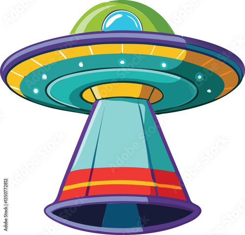 UFO with Beam Abduction Scene – Vector Illustration – Available on EPS File
