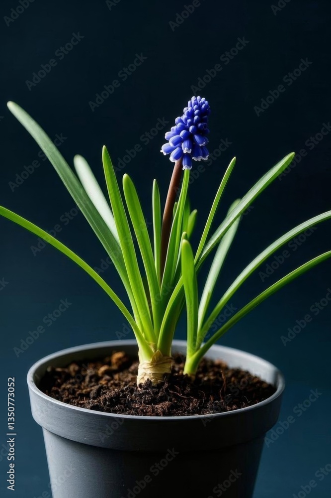 Fototapeta premium there is a small blue flower in a pot on a table