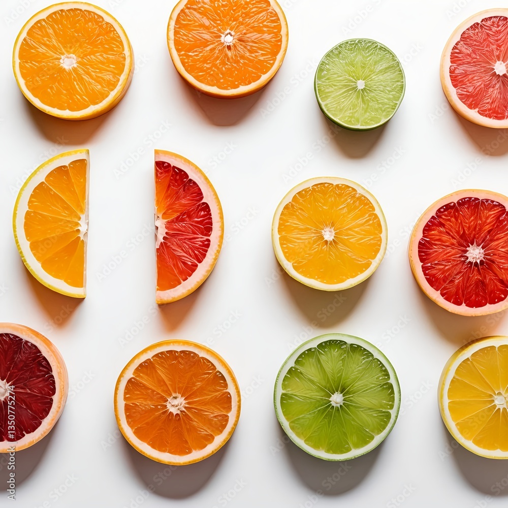 Fototapeta premium Colorful Citrus Fruit Slices on White Background