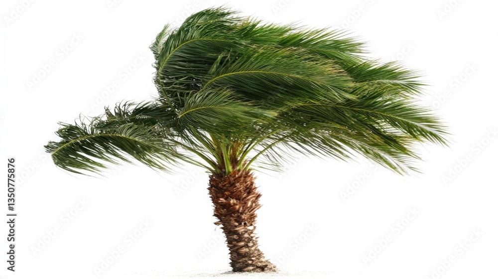 Palm Tree Swaying in the Breeze on White Background Palm Tree Swaying in the Breeze on White Background