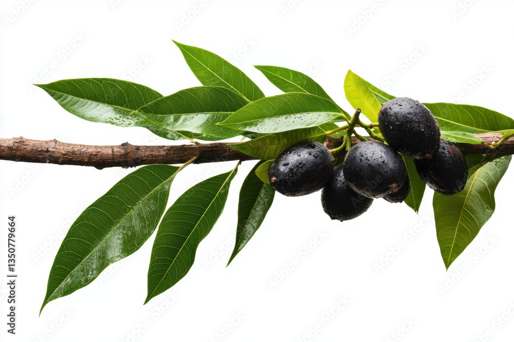 Isolated tropical mango tree branch with ripened fruit on a white background nature photography close-up view of leaves and fruit for stunning visual impact Isolated tropical mango tree branch with ripened fruit on a white background nature photography close-up view of leaves and fruit for stunning visual impact