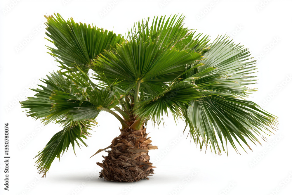 Isolated tropical palm tree with swaying fronds white background nature photography studio environment close-up vibrant concept Isolated tropical palm tree with swaying fronds white background nature photography studio environment close-up vibrant concept