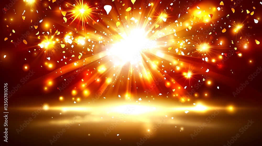 Naklejka premium Golden Light Burst with Festive Sparkle.