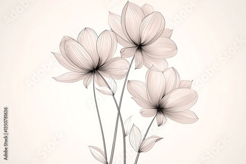 Elegant Line Art Flowers for Soft Background.
