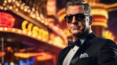 Elegant Man in Tuxedo at Night Casino