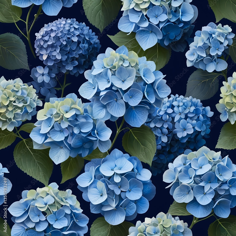 Seamless Pattern of Blue Hydrangeas Seamless Pattern of Blue Hydrangeas