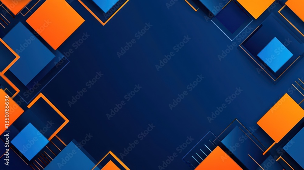 A vibrant blue background with bright orange and deep navy blue geometric shapes arranged in a dynamic, abstract pattern A vibrant blue background with bright orange and deep navy blue geometric shapes arranged in a dynamic, abstract pattern