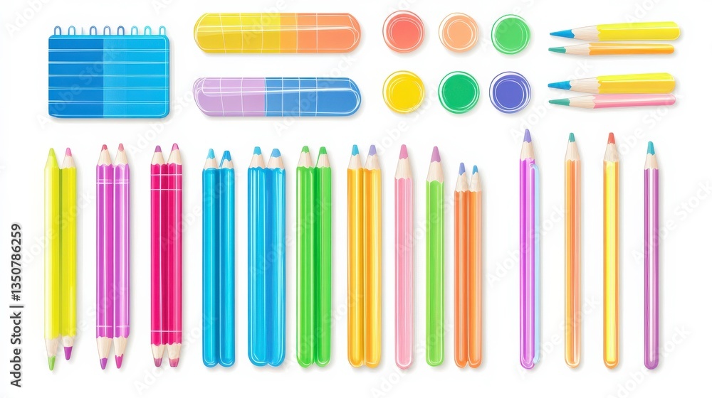 Obraz premium Colorful Pastel School Stationery on White Background