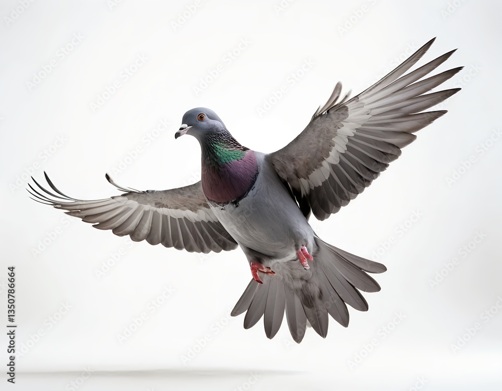 Pigeon in Flight, Isolated on White Pigeon in Flight, Isolated on White