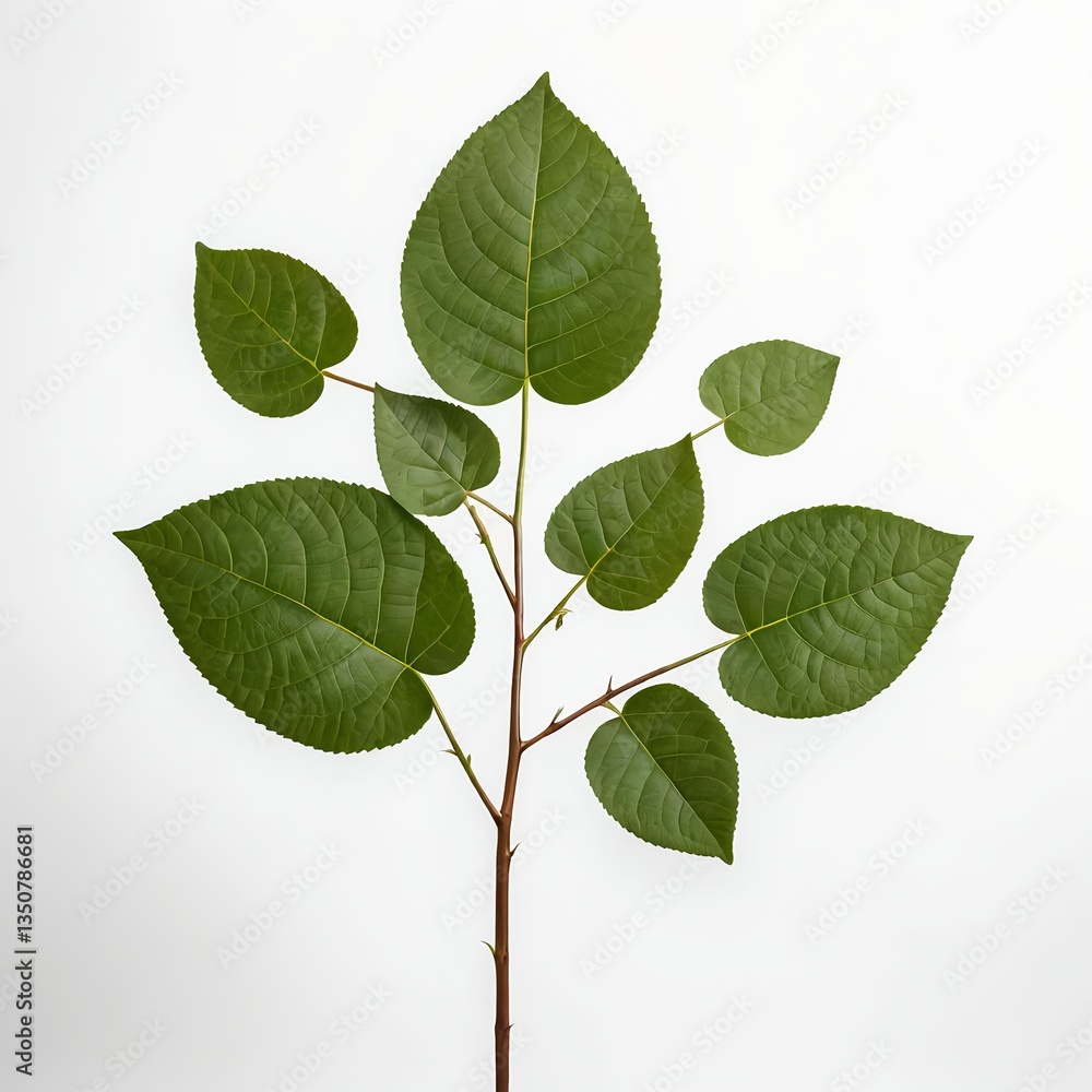 Fototapeta premium Green Branch with Leaves on White Background