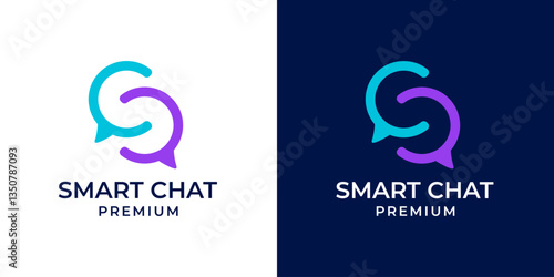 Two bubble chat logo design vector. Initial letter C S logo with speech bubble vector illustration template. Smart chat, discussion, conversation, talk, education, comment, meeting logo.