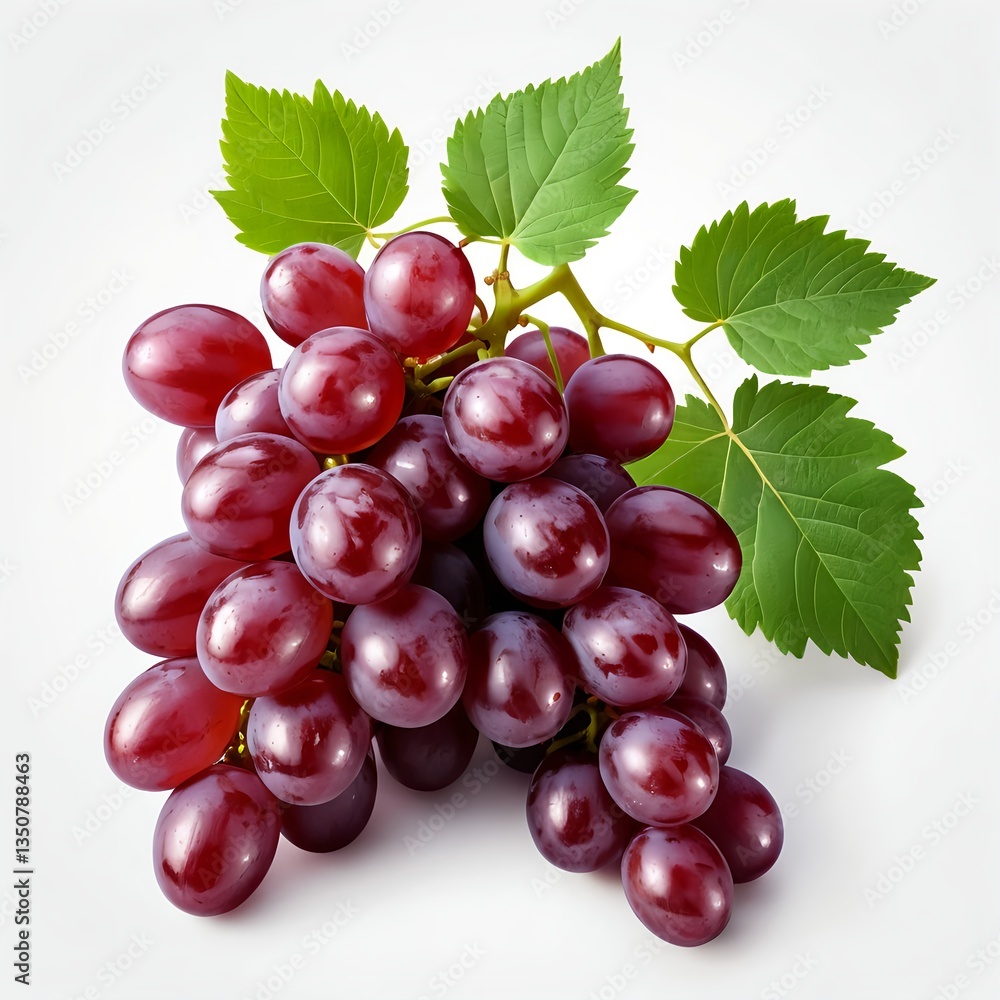 Fototapeta premium Fresh Red Grapes with Green Leaves