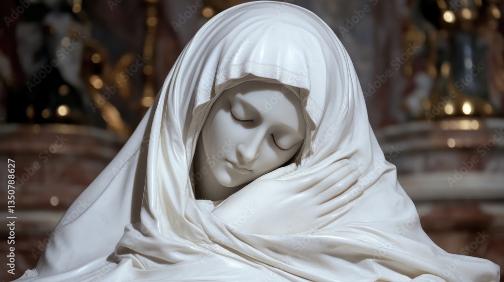 A serene marble statue of the Virgin Mary A serene marble statue of the Virgin Mary