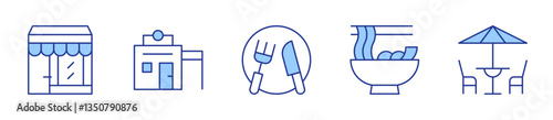 terrace, restaurant, cutlery, noodle. Restaurant Icon vector illustration. Line Duotone style. Editable stroke